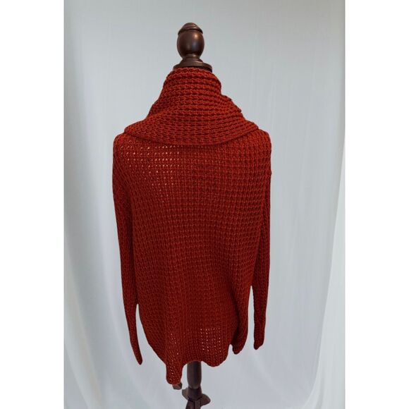 Zenana Outfitters Women’s L Sweater Red/Brown Asymmetrical Cowl Neck Chunky Ribb - Picture 9 of 9